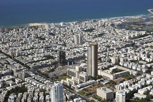 מגדל הגימנסיה תל אביב מבט מהאוויר לכיוון הים